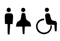 Symbole Mann, Frau, Rollstuhlfahrer